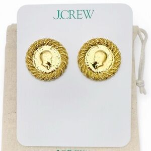 J. Crew Ancient Roman Coin Rope Trimmed Round Goldtone Earrings